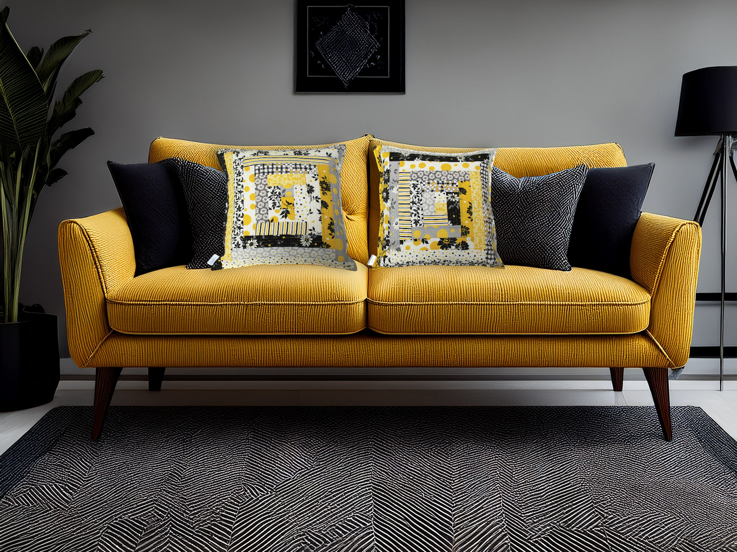 Patchwork Quilted Cushion - Yellow