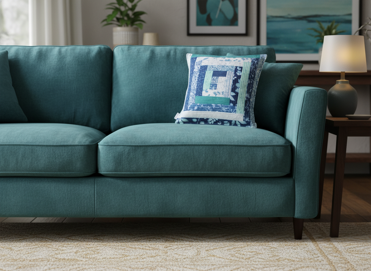 Patchwork Quilted Cushion - Teal