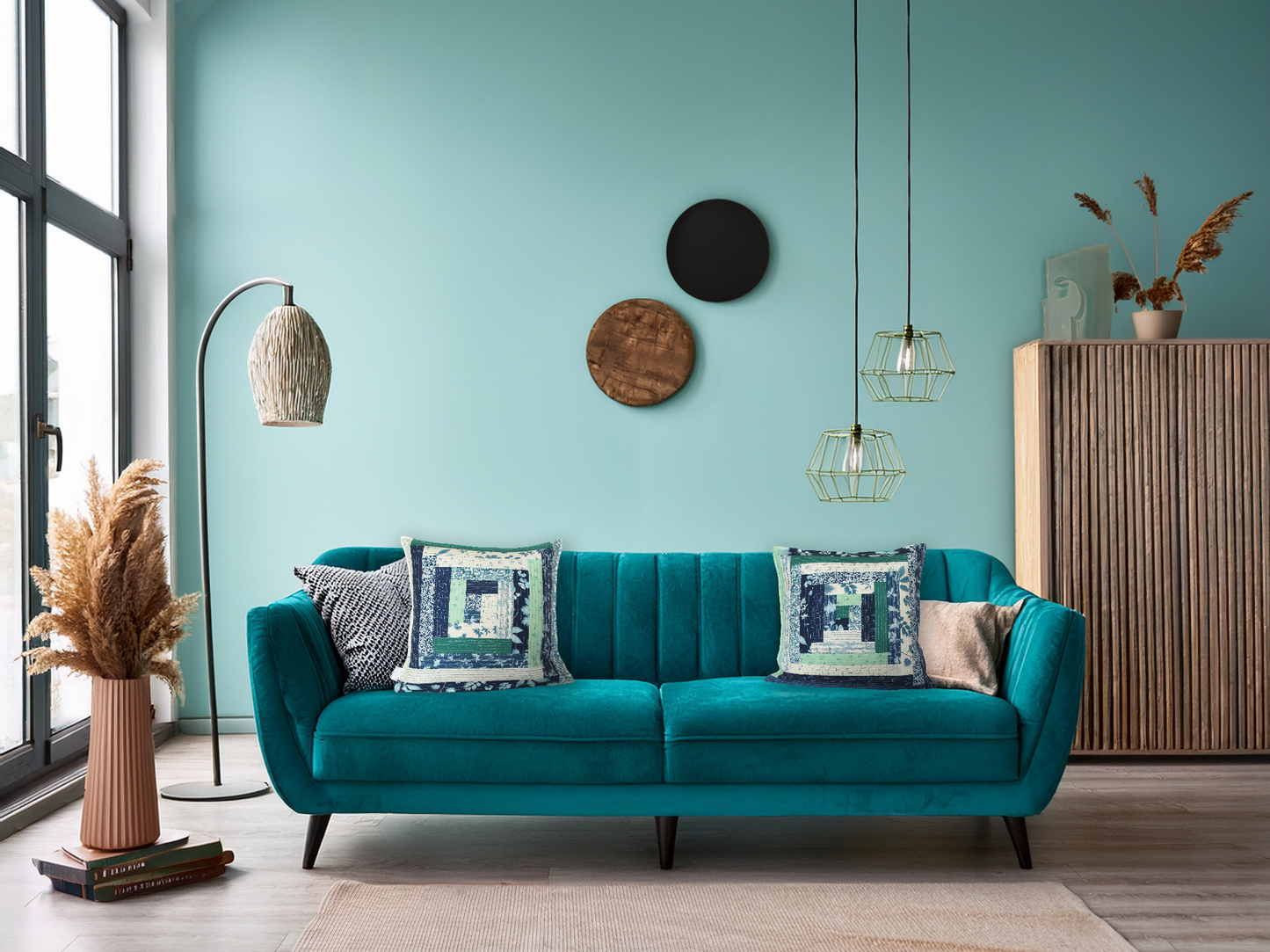 Patchwork Quilted Cushion - Teal