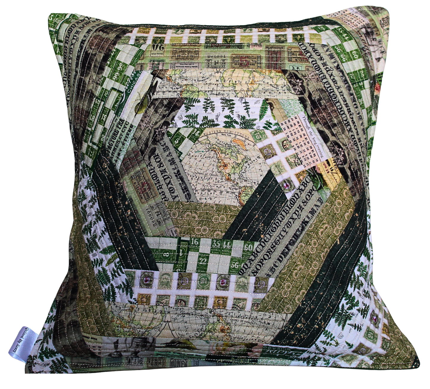 Patchwork Quilted Cushion - Rustic Green
