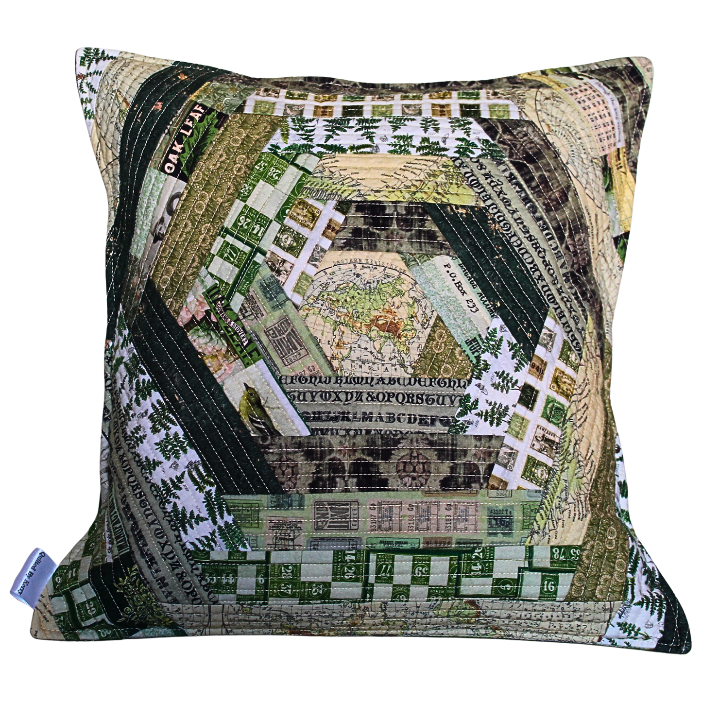 Patchwork Quilted Cushion - Rustic Green