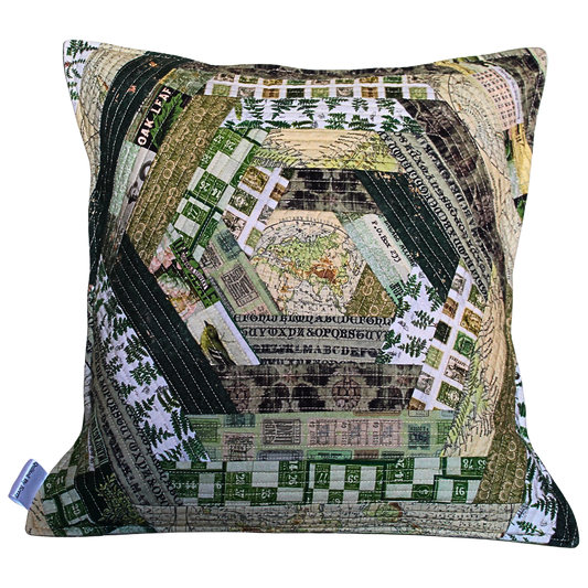 Patchwork Quilted Cushion - Rustic Green