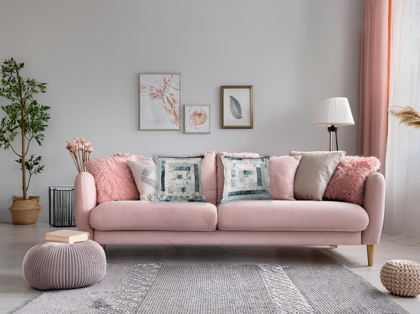 Patchwork Quilted Cushion - Ambient Pink