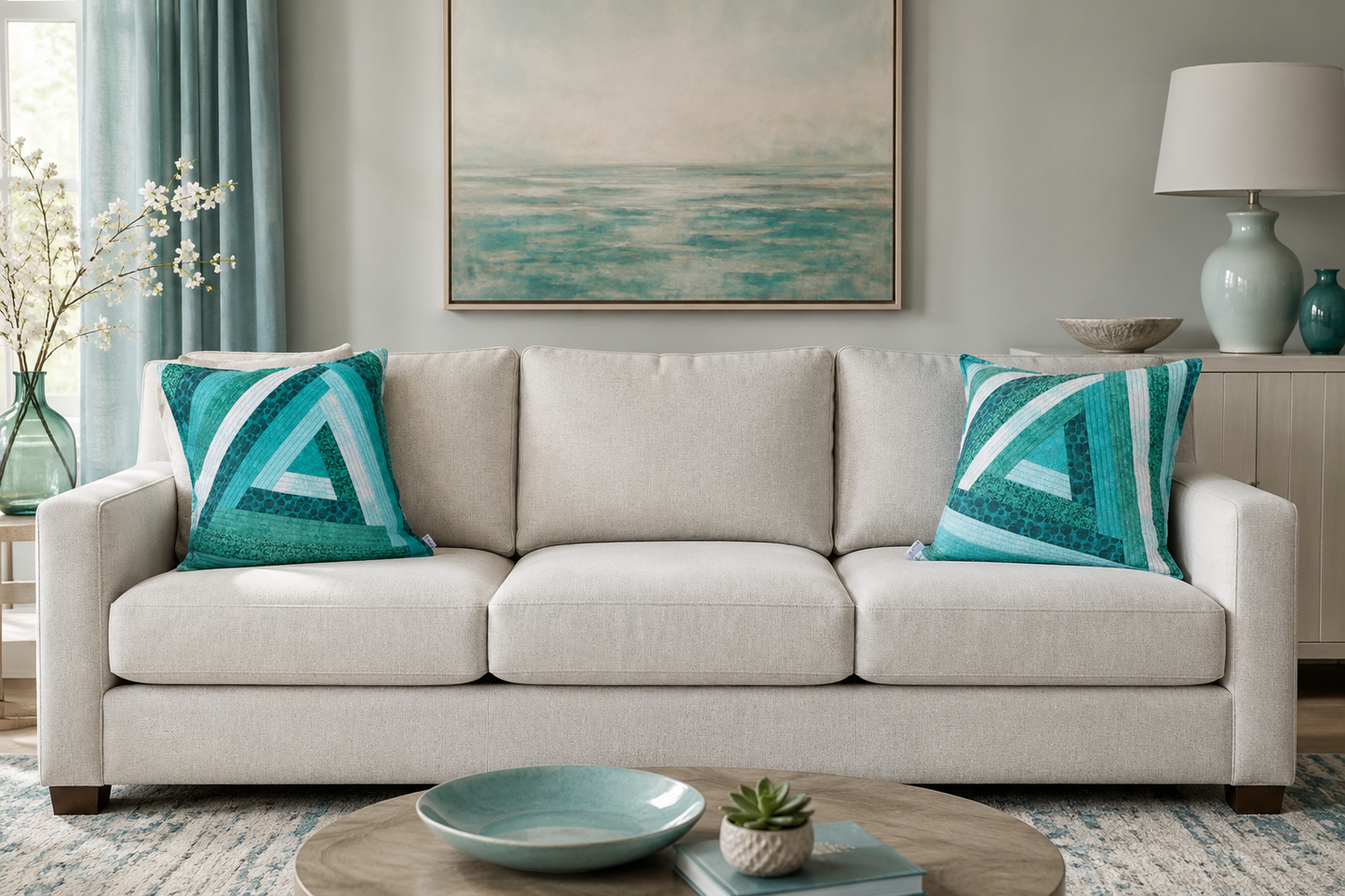 Patchwork Quilted Cushion - Vibrant Turquoise