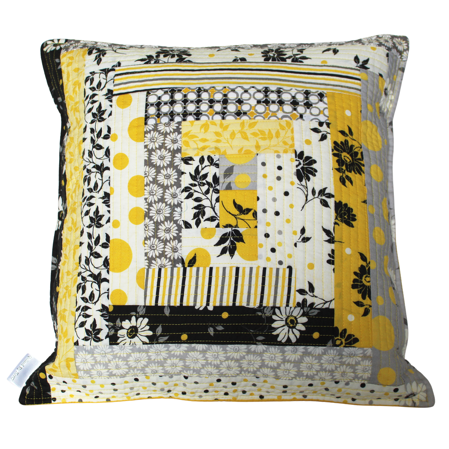 Patchwork Quilted Cushion - Yellow